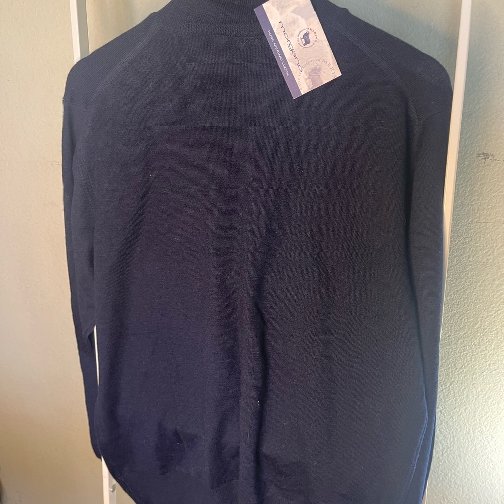 NWT Morgano Merino wool  Classic Blue Crewneck Sweater Made in Italy